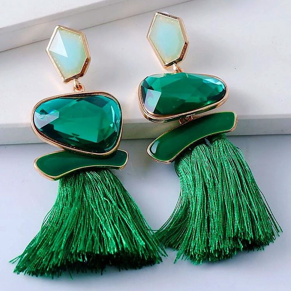 Elegant Green Tassel Earrings